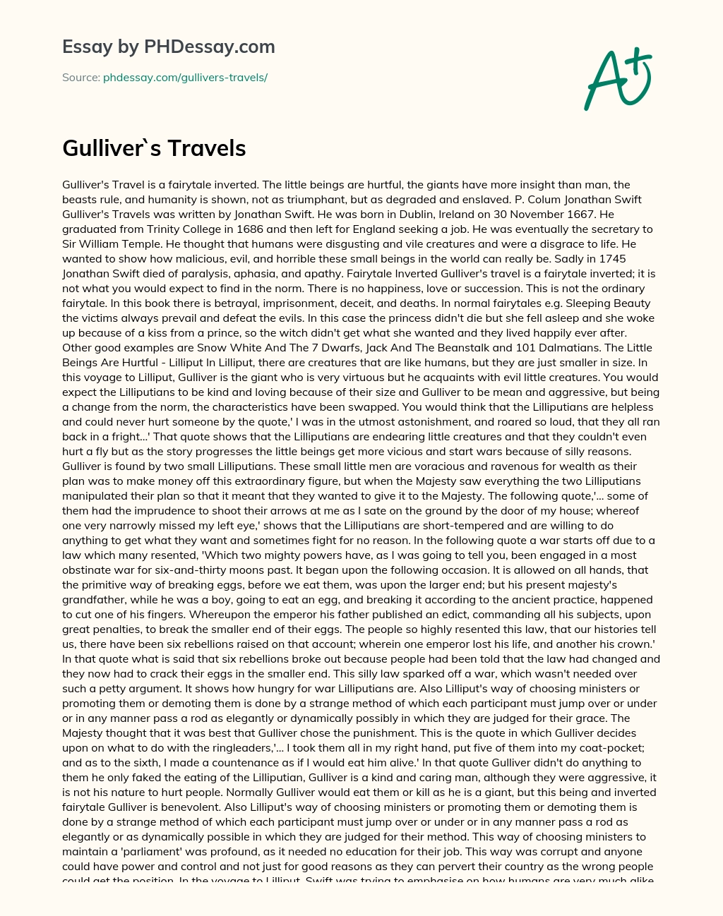 Gulliver`s Travels essay