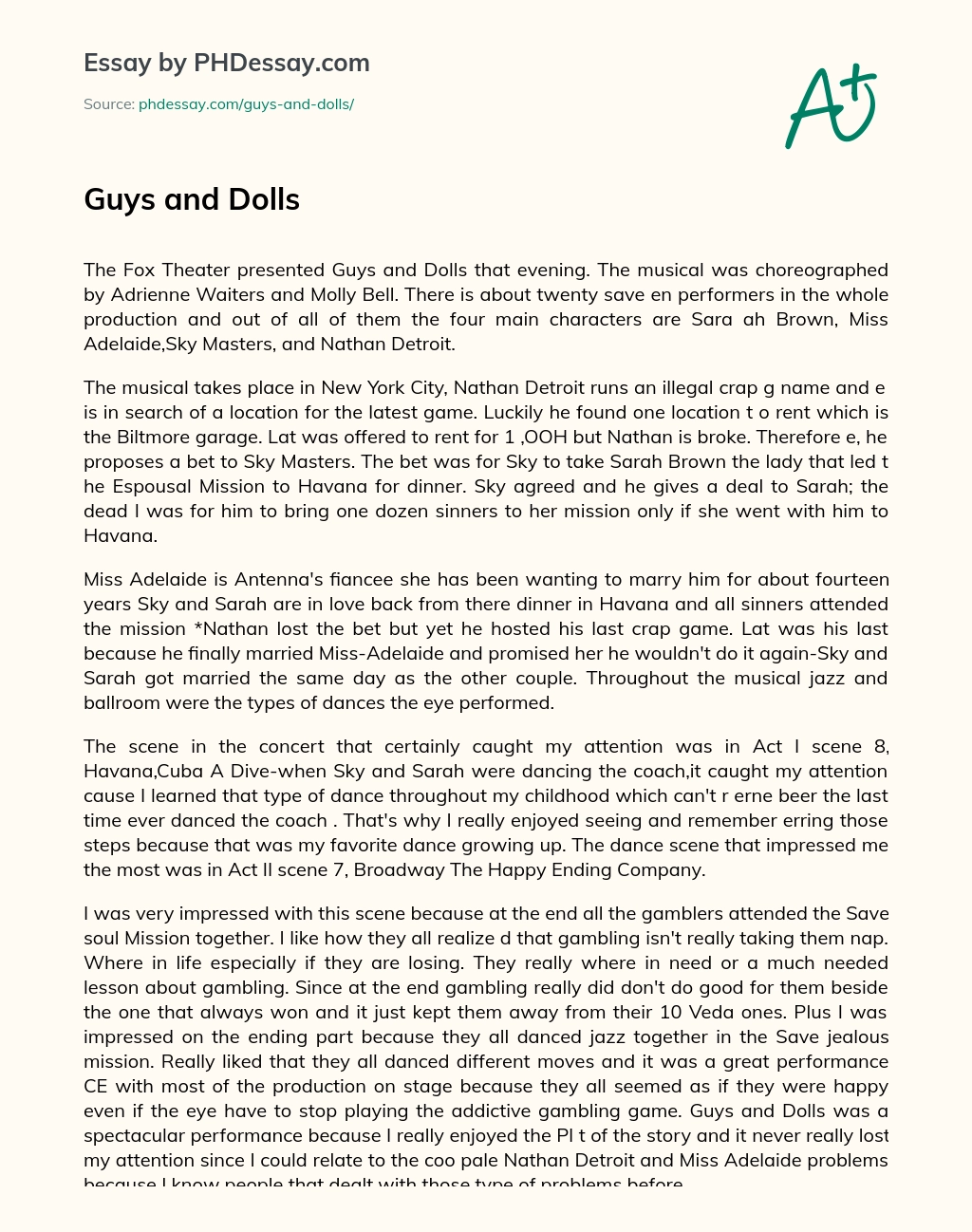 The Fox Theater Presents Guys and Dolls: A Musical Set in New York City with Four Main Characters essay