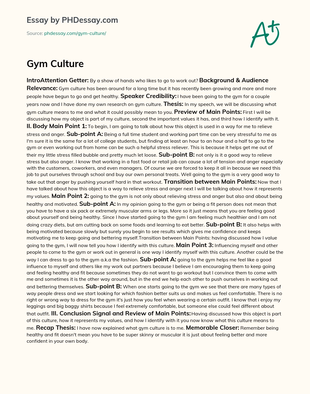 essay about the gym