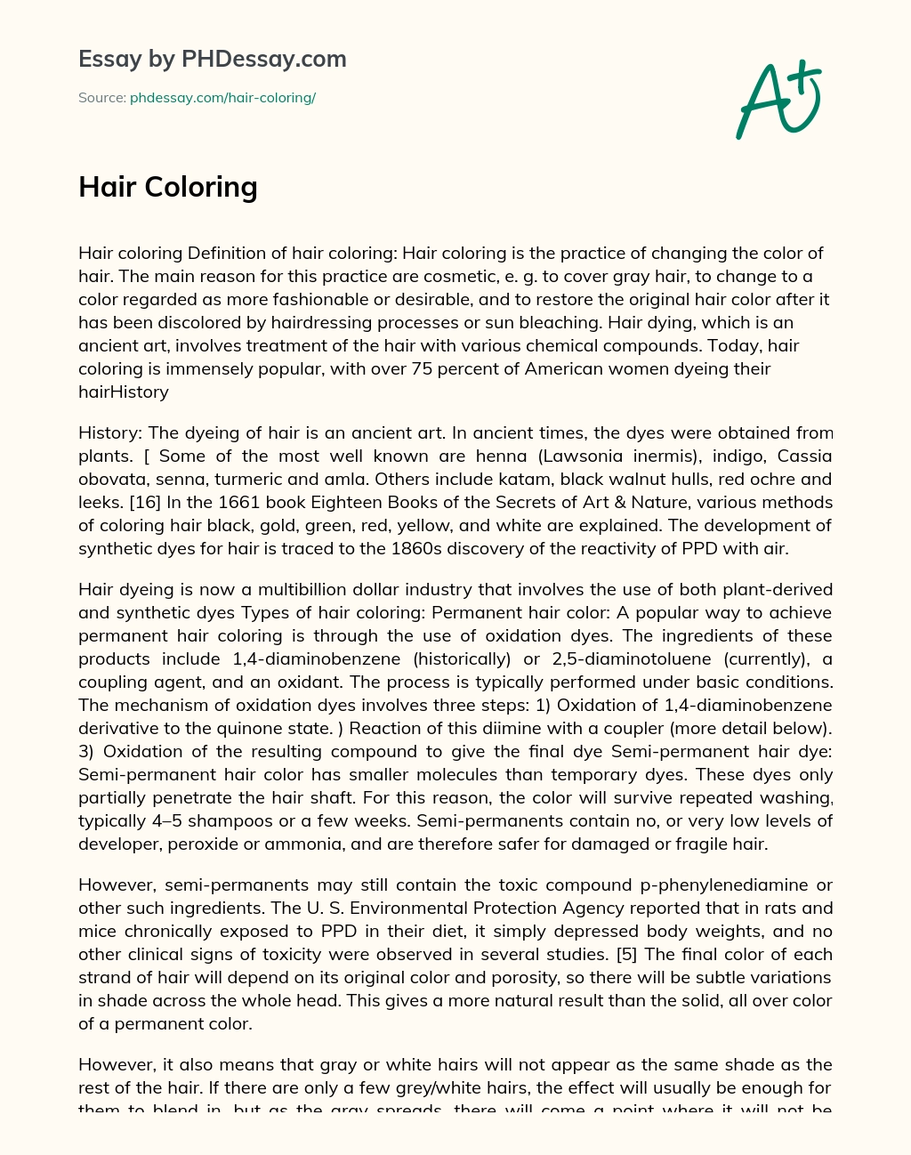 Hair Coloring essay