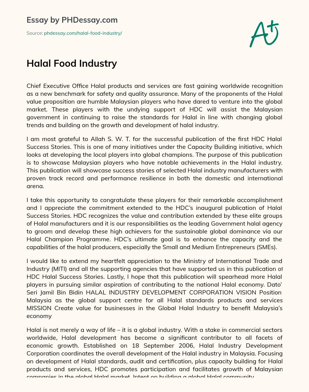 Halal Food Industry essay