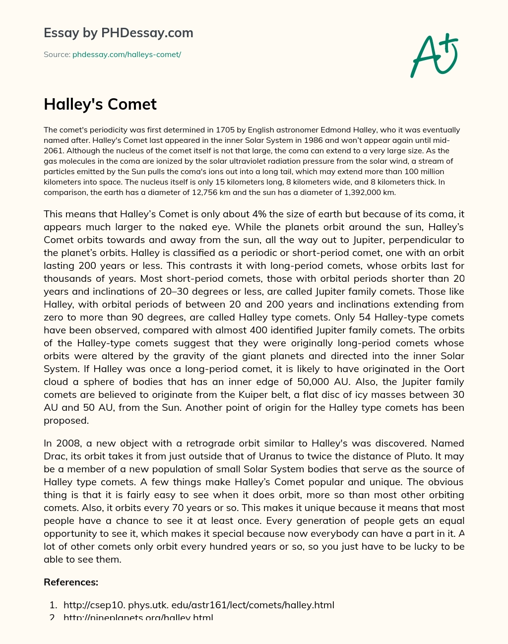 Halley’s Comet essay