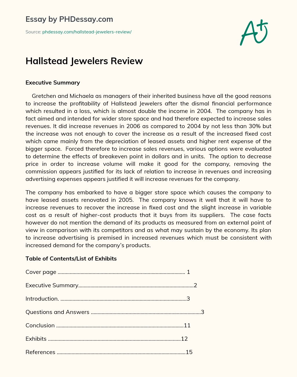 Hallstead Jewelers Review essay