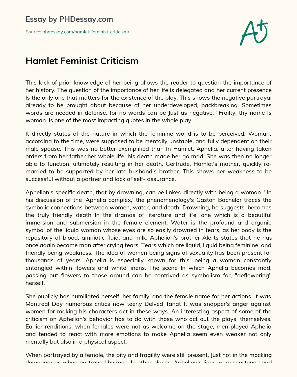Hamlet Feminist Criticism essay