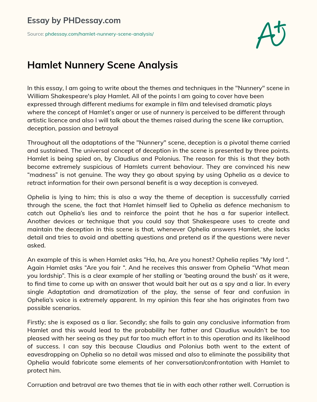 Hamlet Nunnery Scene Analysis essay