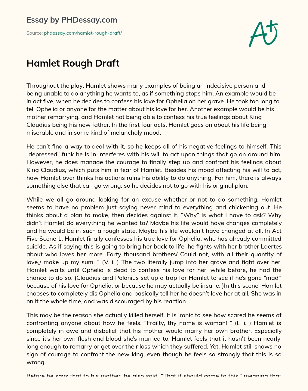 Hamlet Rough Draft essay