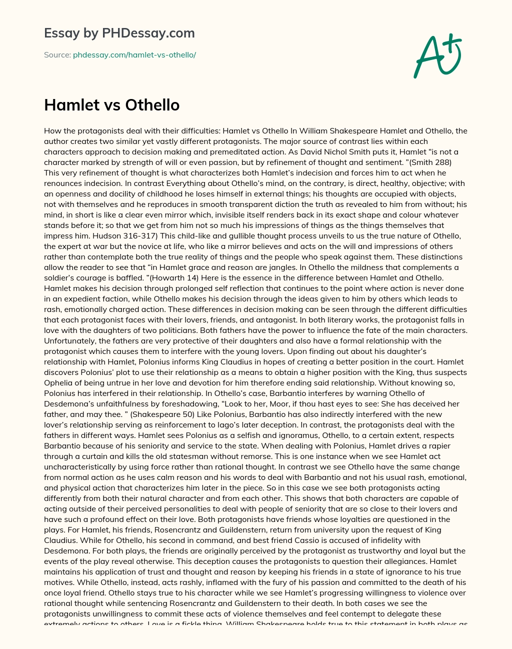 Hamlet vs Othello essay