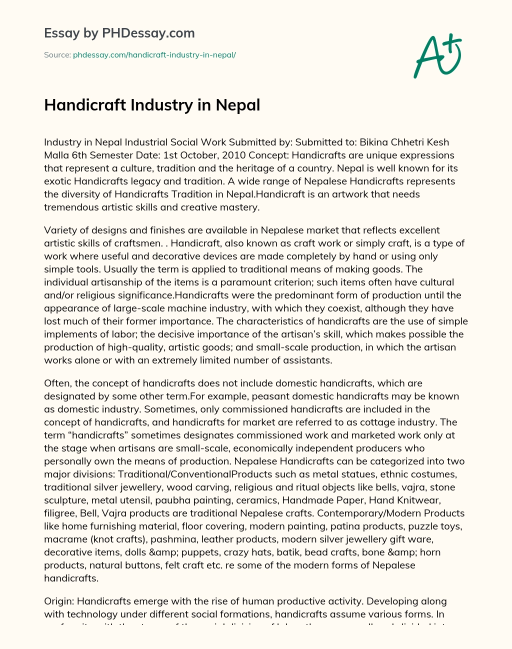 Handicraft Industry in Nepal essay