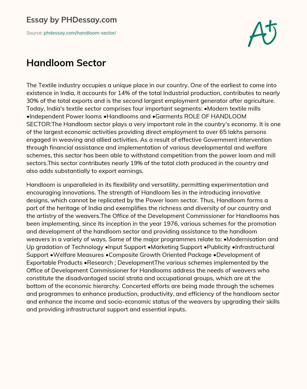 Handloom Sector essay