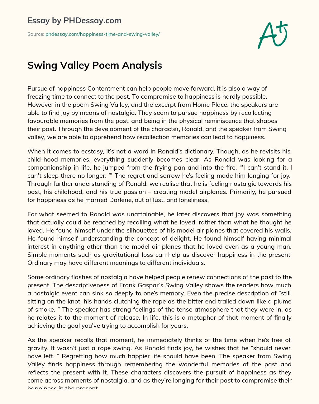 Swing Valley Poem Analysis essay