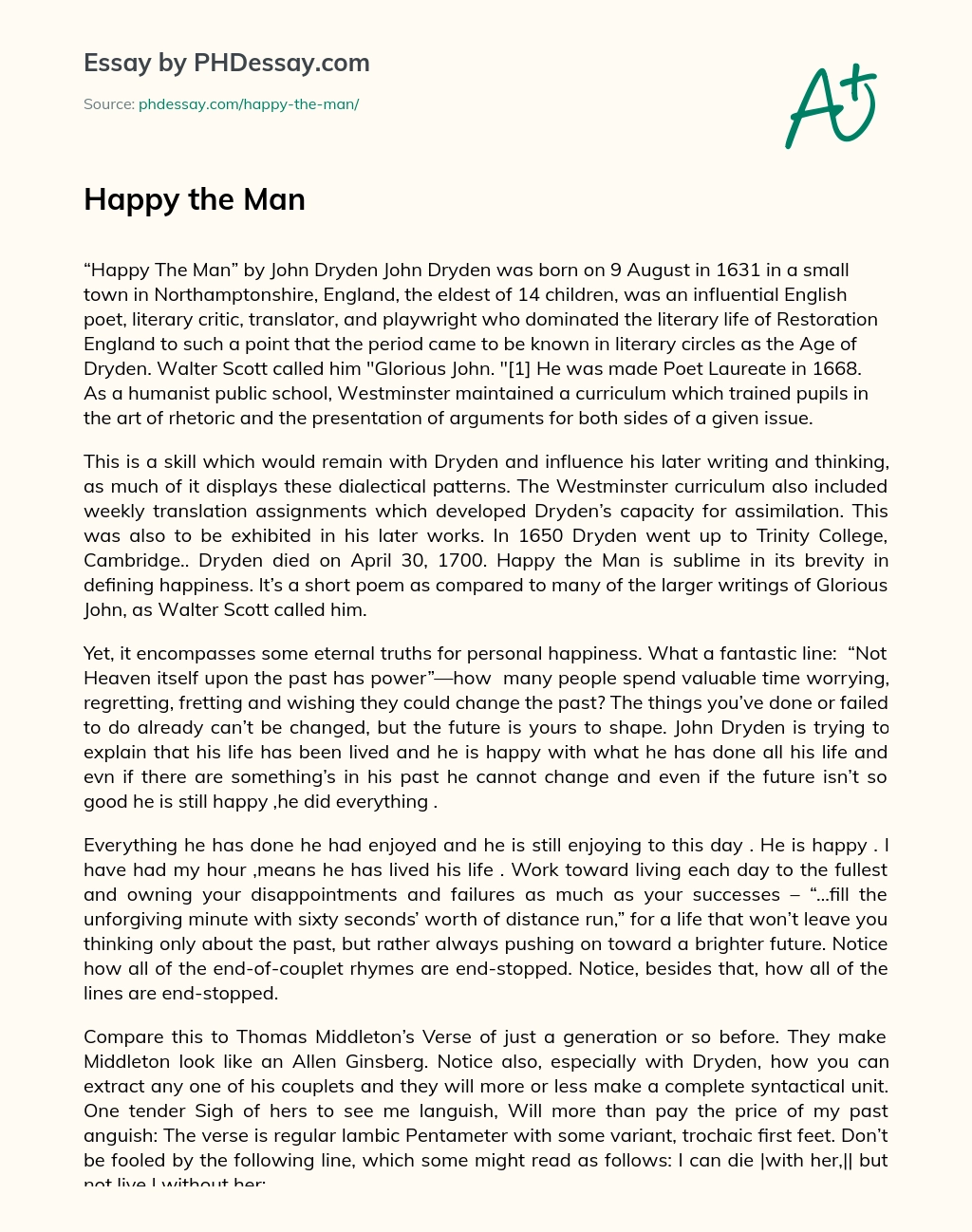 Happy the Man essay