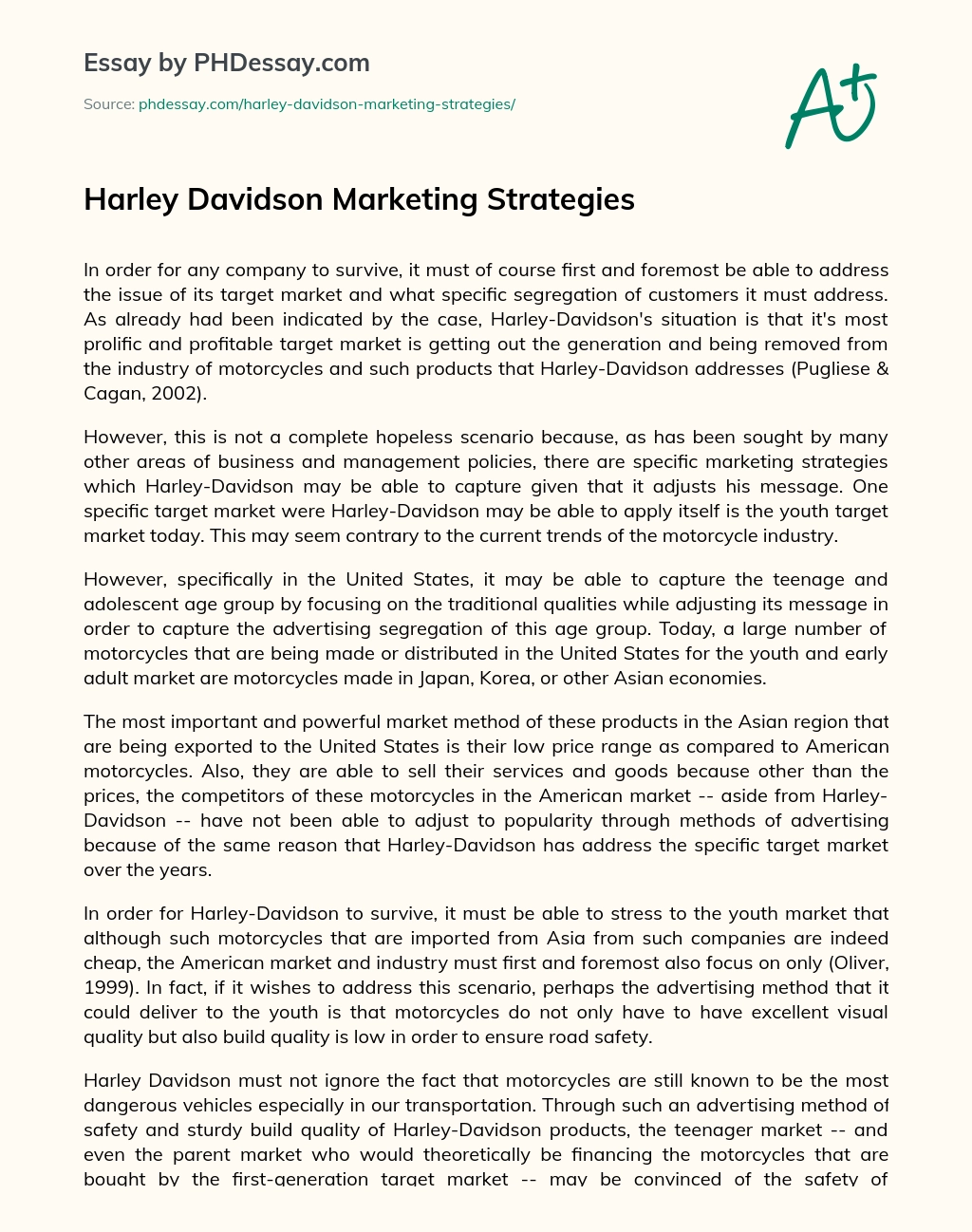 Harley Davidson Marketing Strategies essay