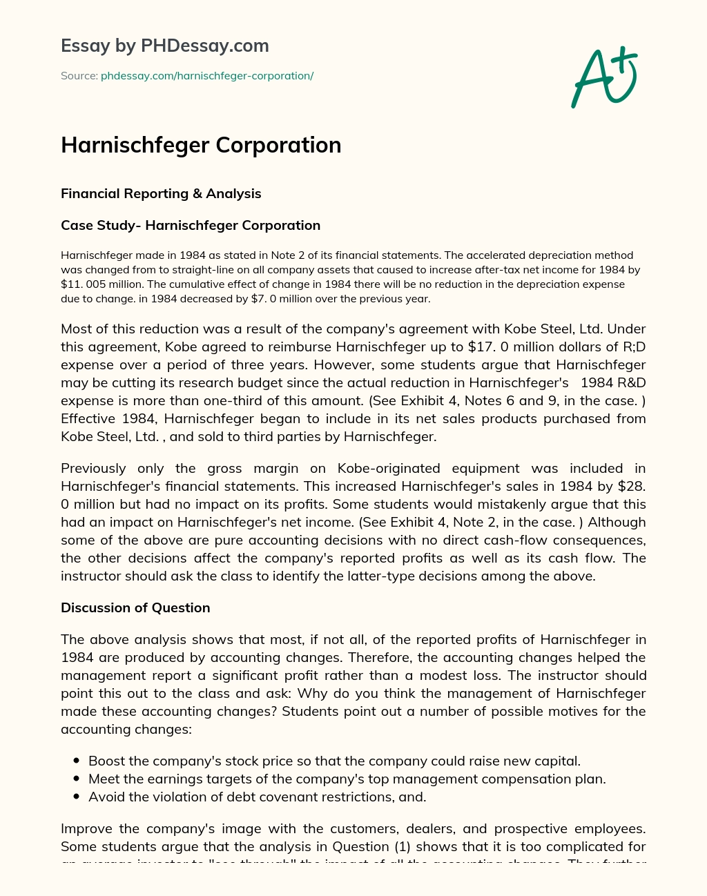 Harnischfeger Corporation essay