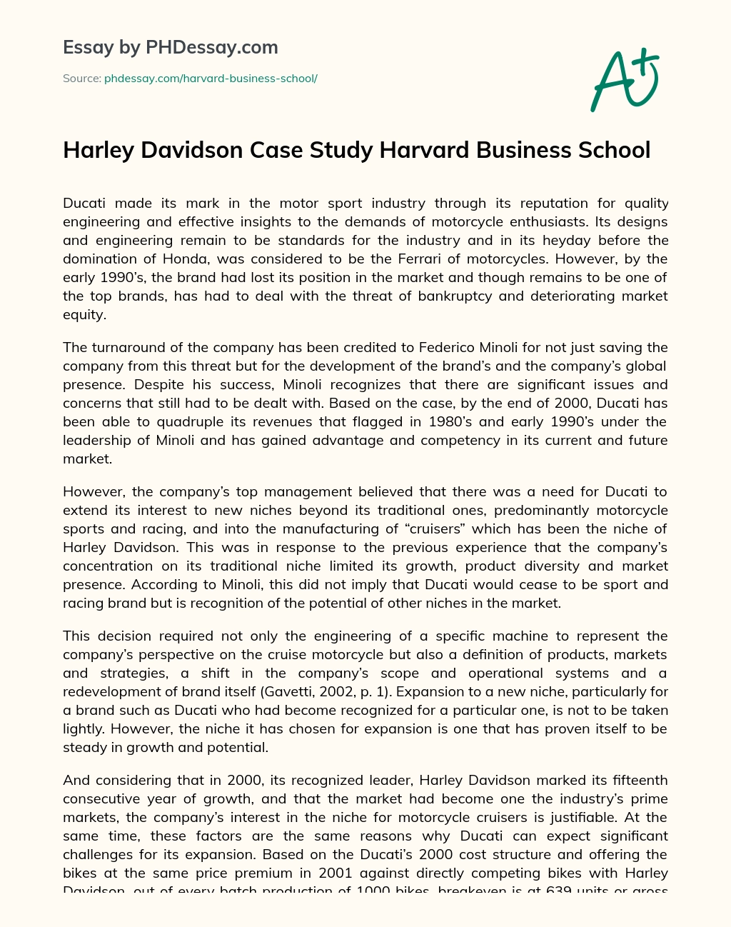 Harley Davidson Case Study Harvard Business School essay