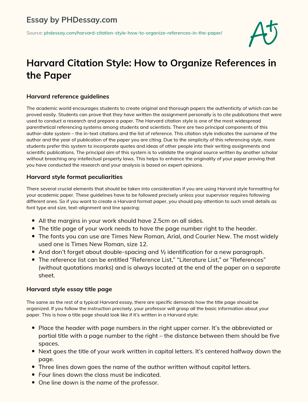 Harvard Citation Style: How to Organize References in the Paper essay