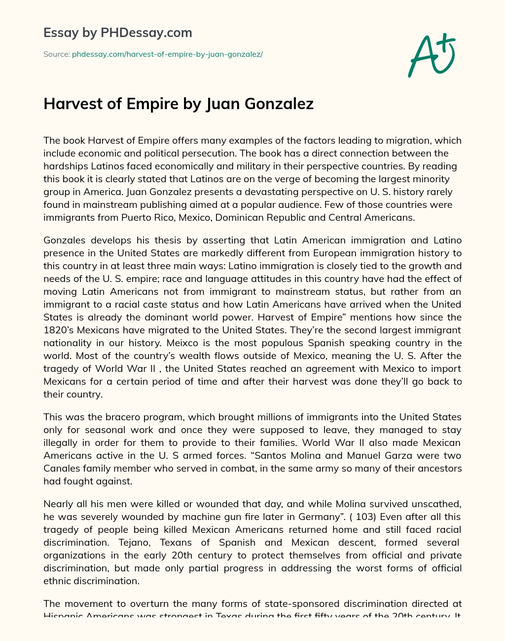 Harvest of Empire by Juan Gonzalez essay