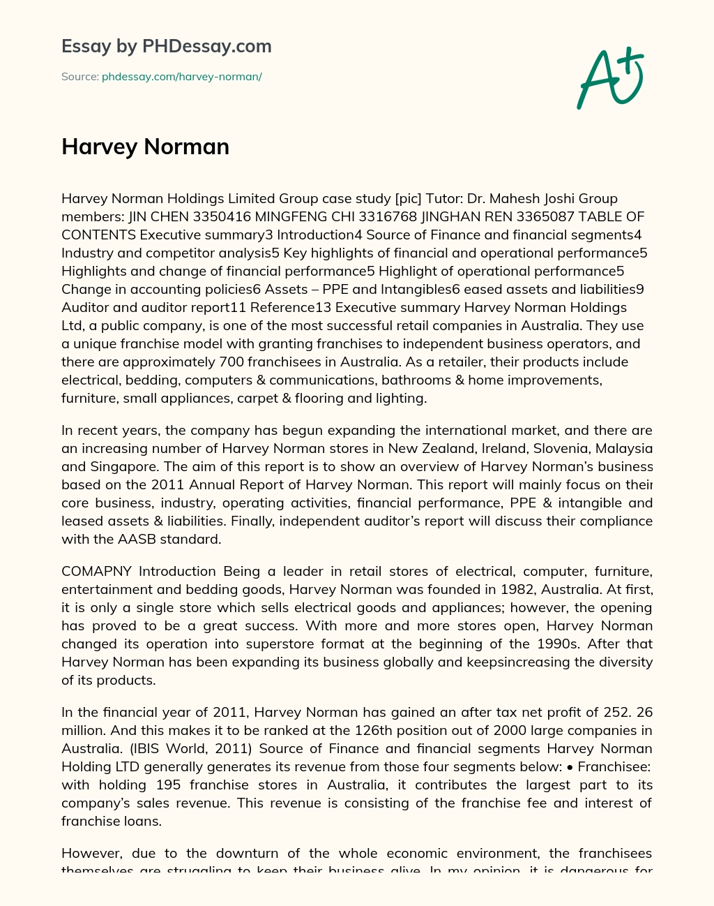 Harvey Norman essay