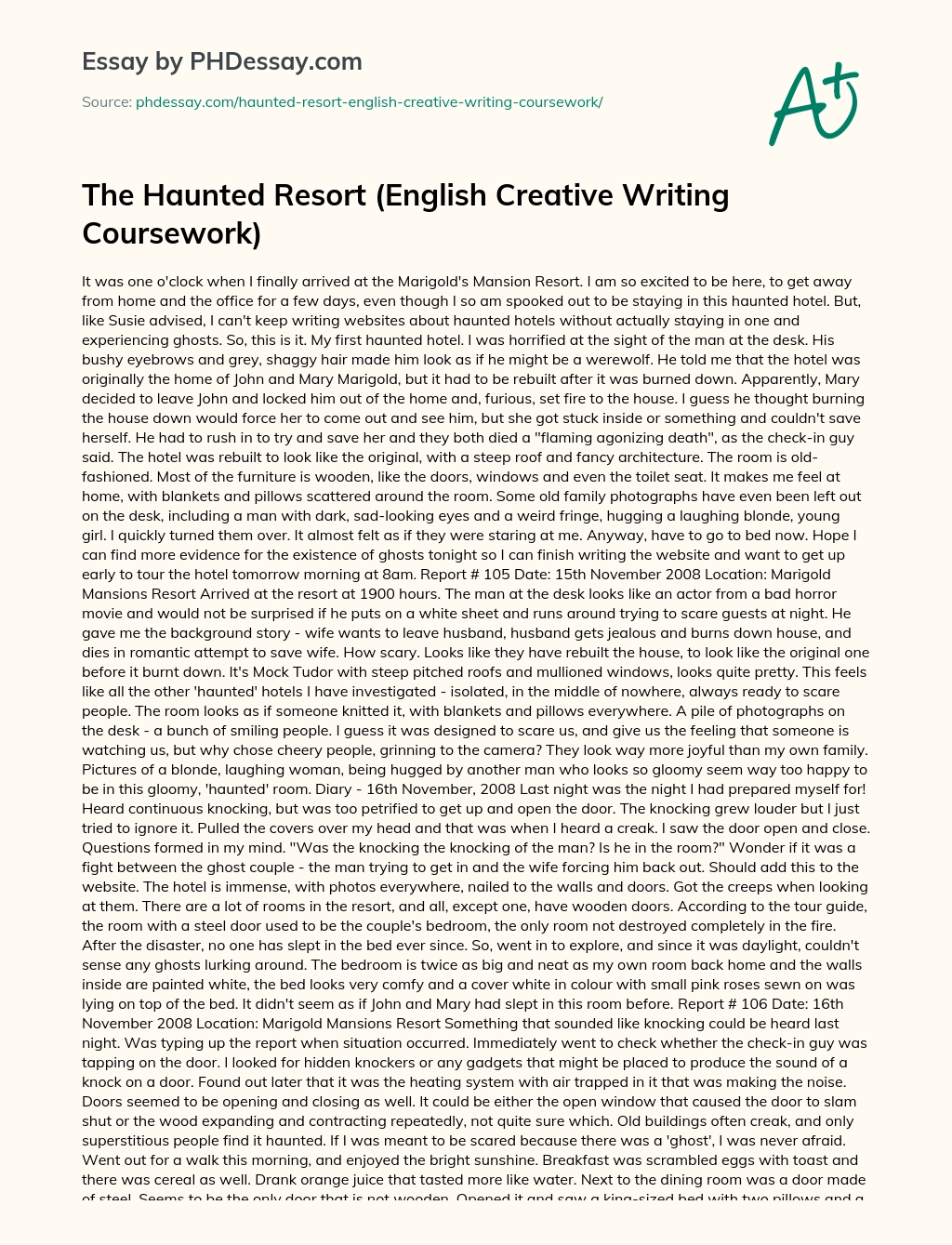 The Haunted Resort (English Creative Writing Coursework) essay