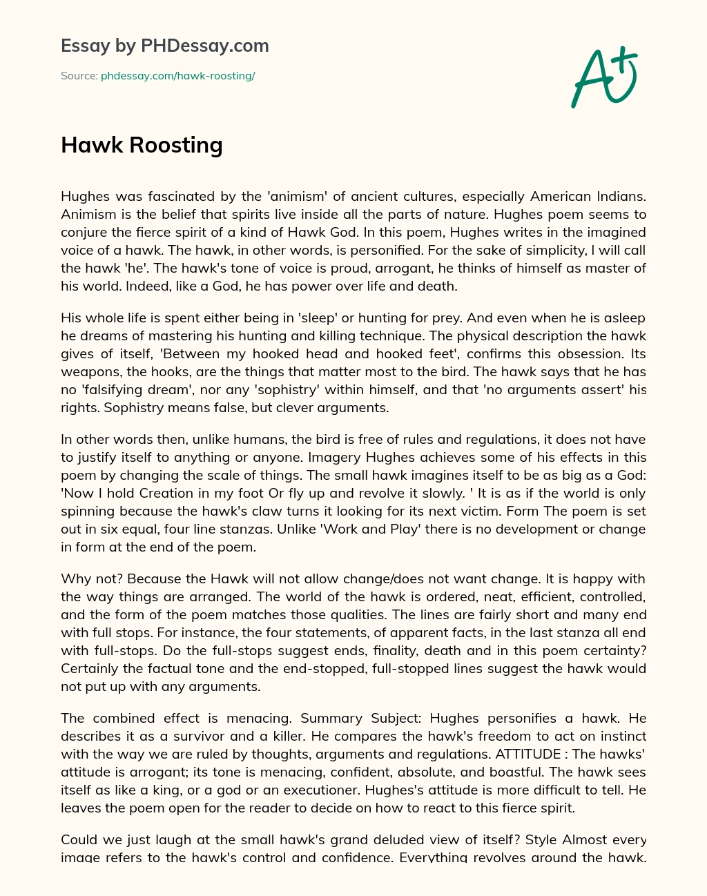 Hawk Roosting essay