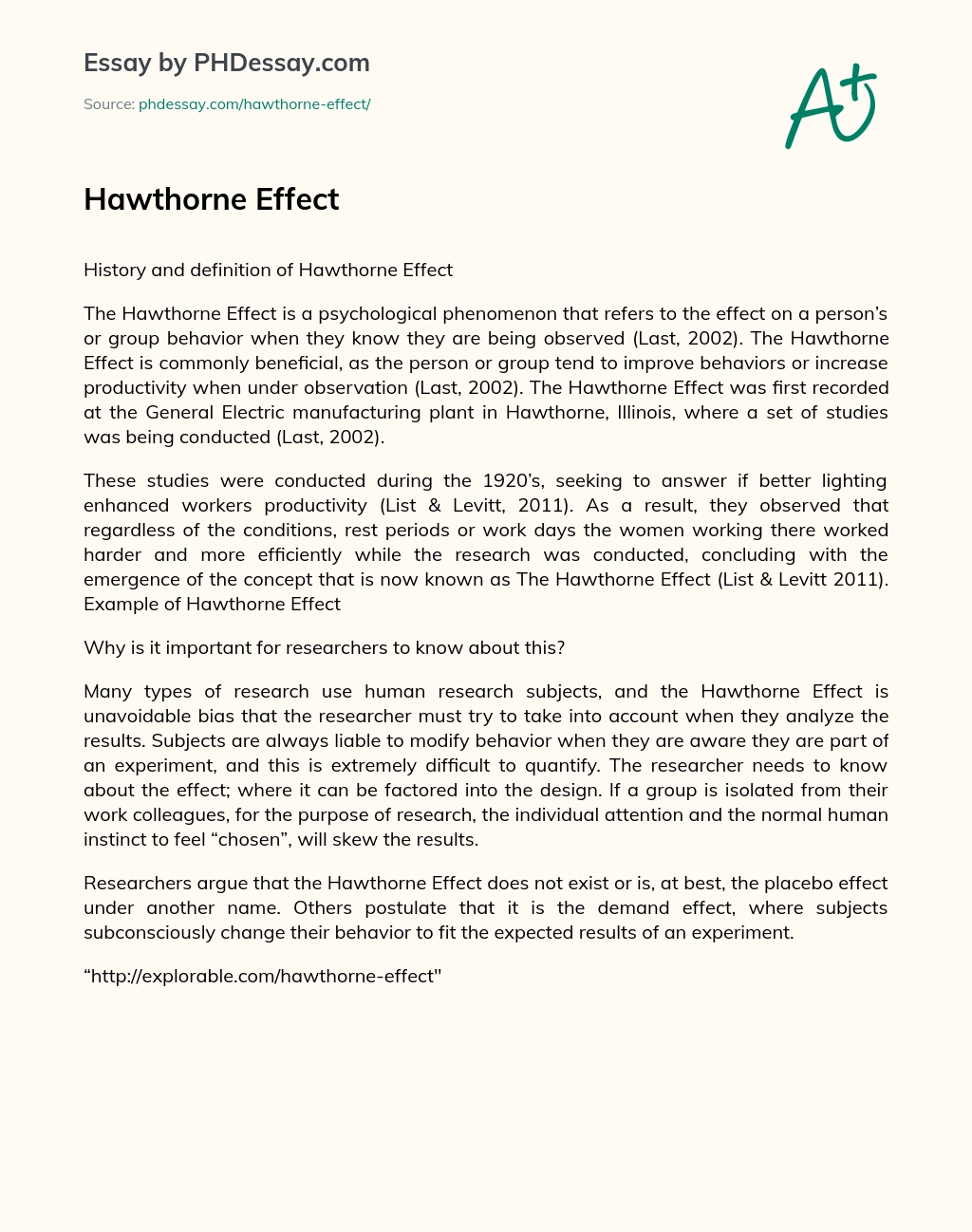Hawthorne Effect essay