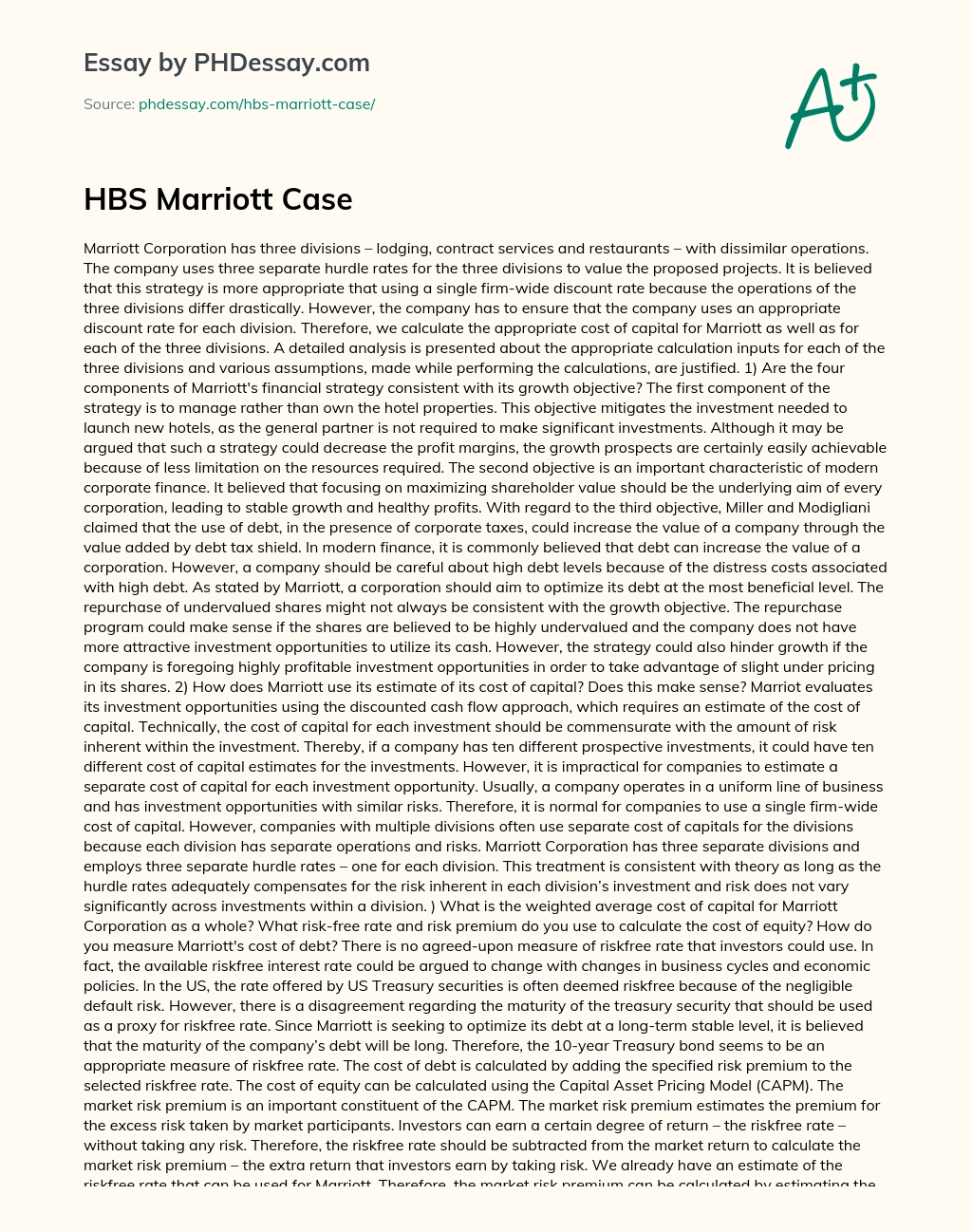 HBS Marriott Case essay