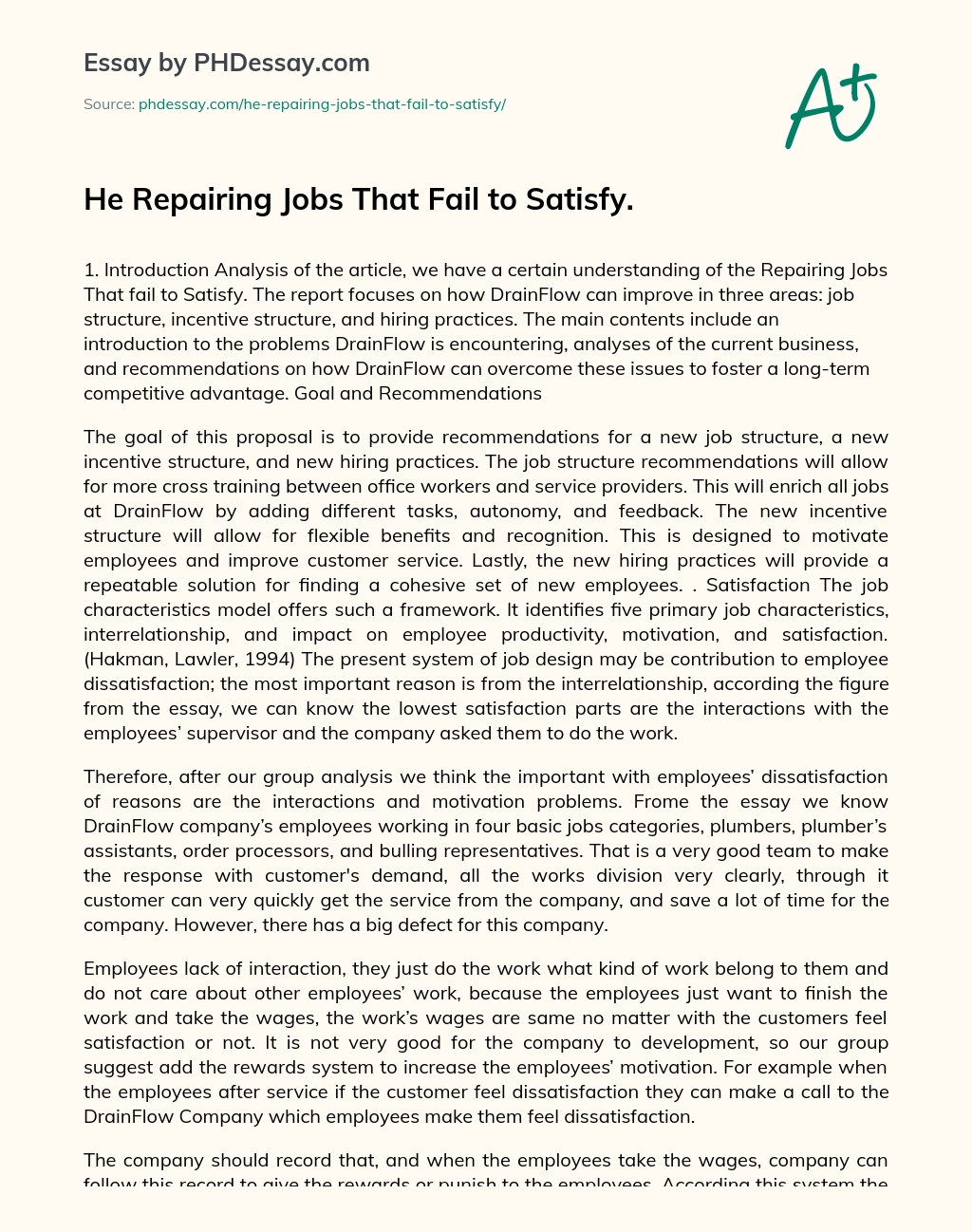 He Repairing Jobs That Fail to Satisfy. essay