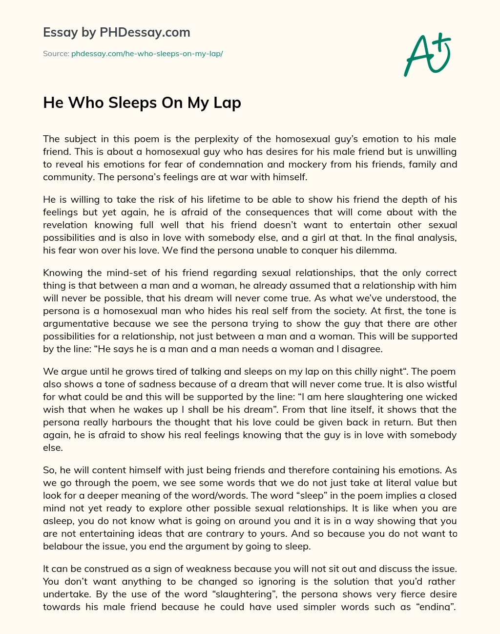 He Who Sleeps On My Lap essay