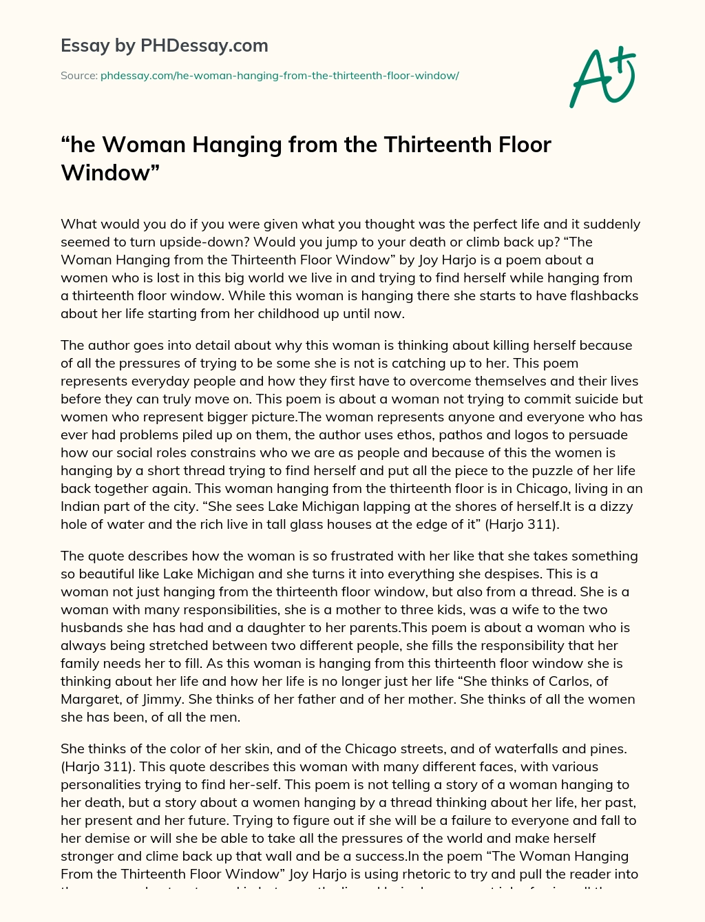The Woman Hanging from the Thirteenth Floor Window essay
