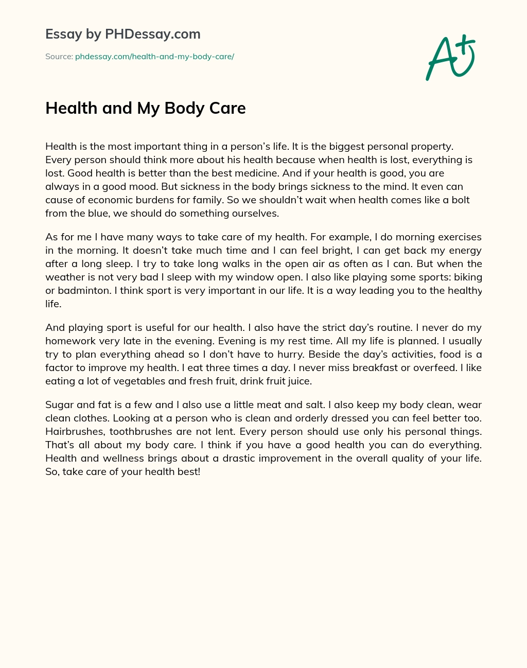 Health and My Body Care essay