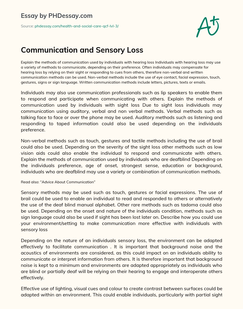 Communication and Sensory Loss essay