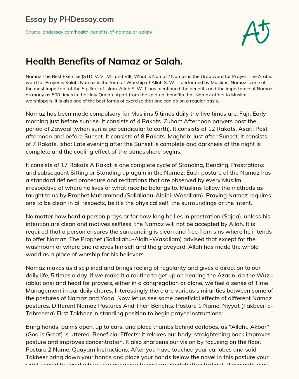 Health Benefits of Namaz or Salah. essay