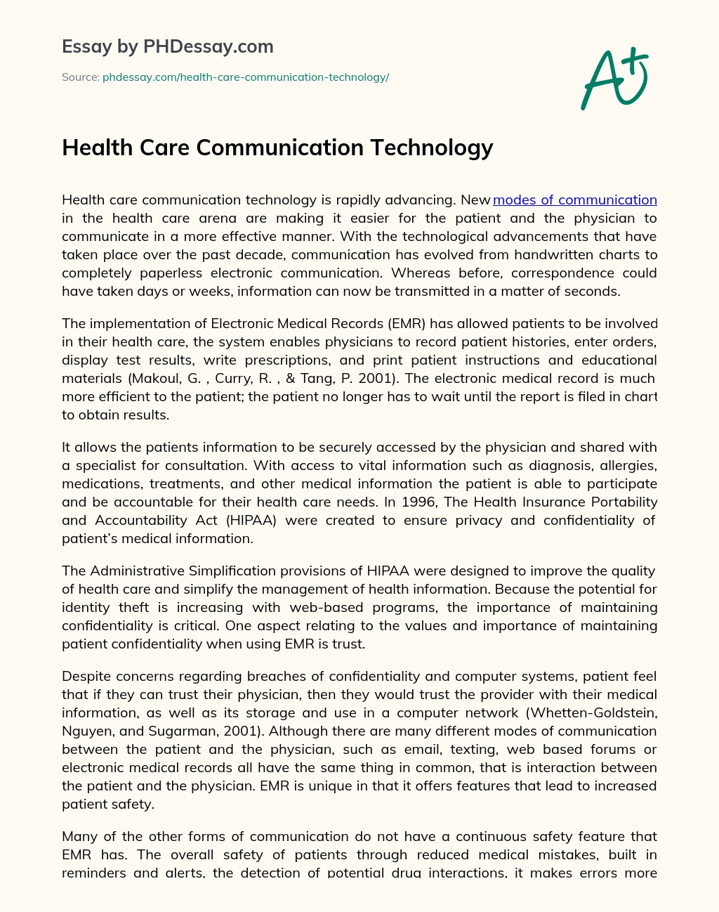 Health Care Communication Technology essay