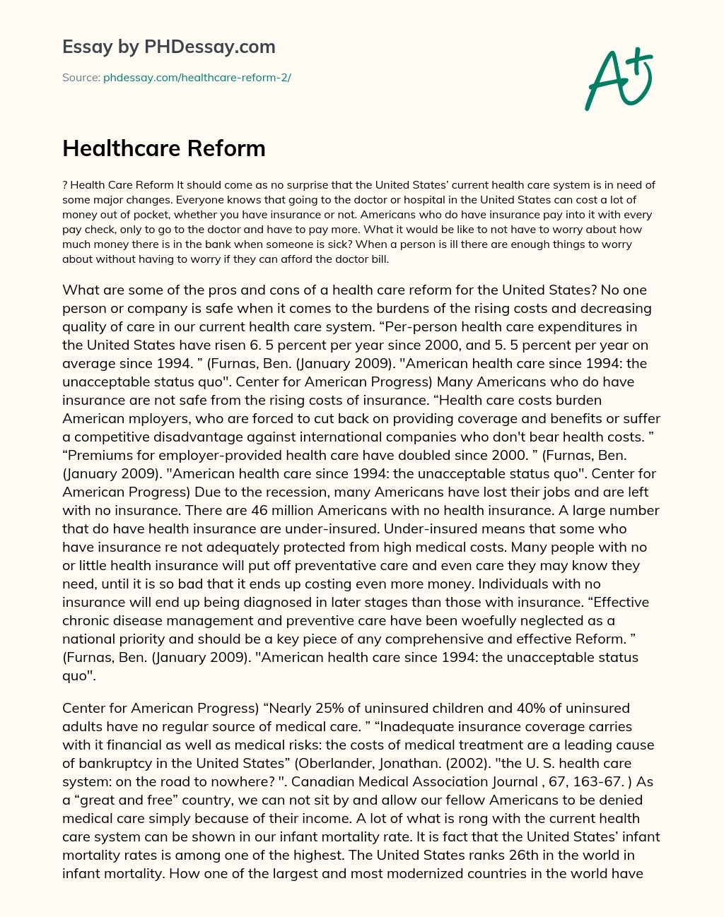 healthcare reform essay