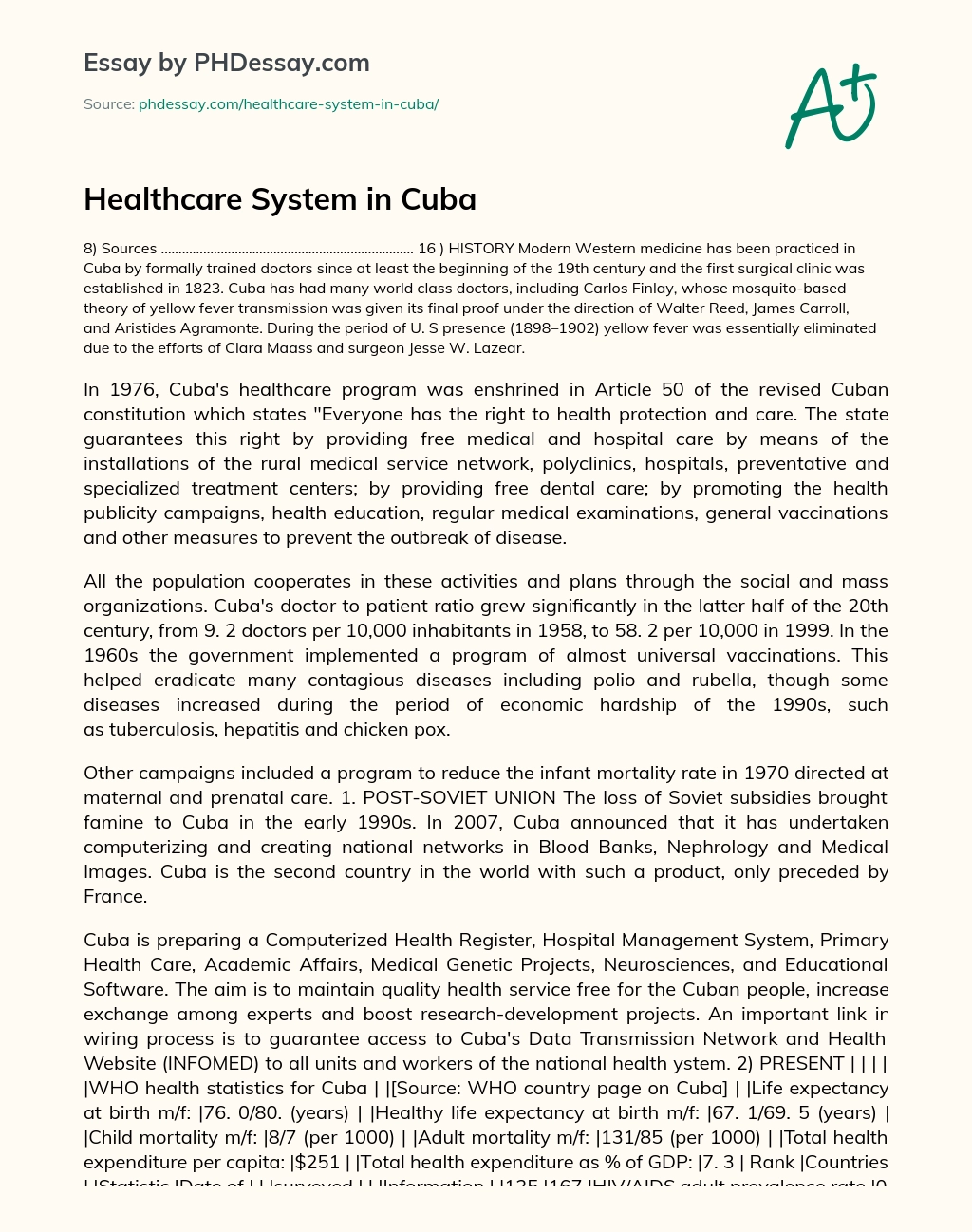 Healthcare System in Cuba essay
