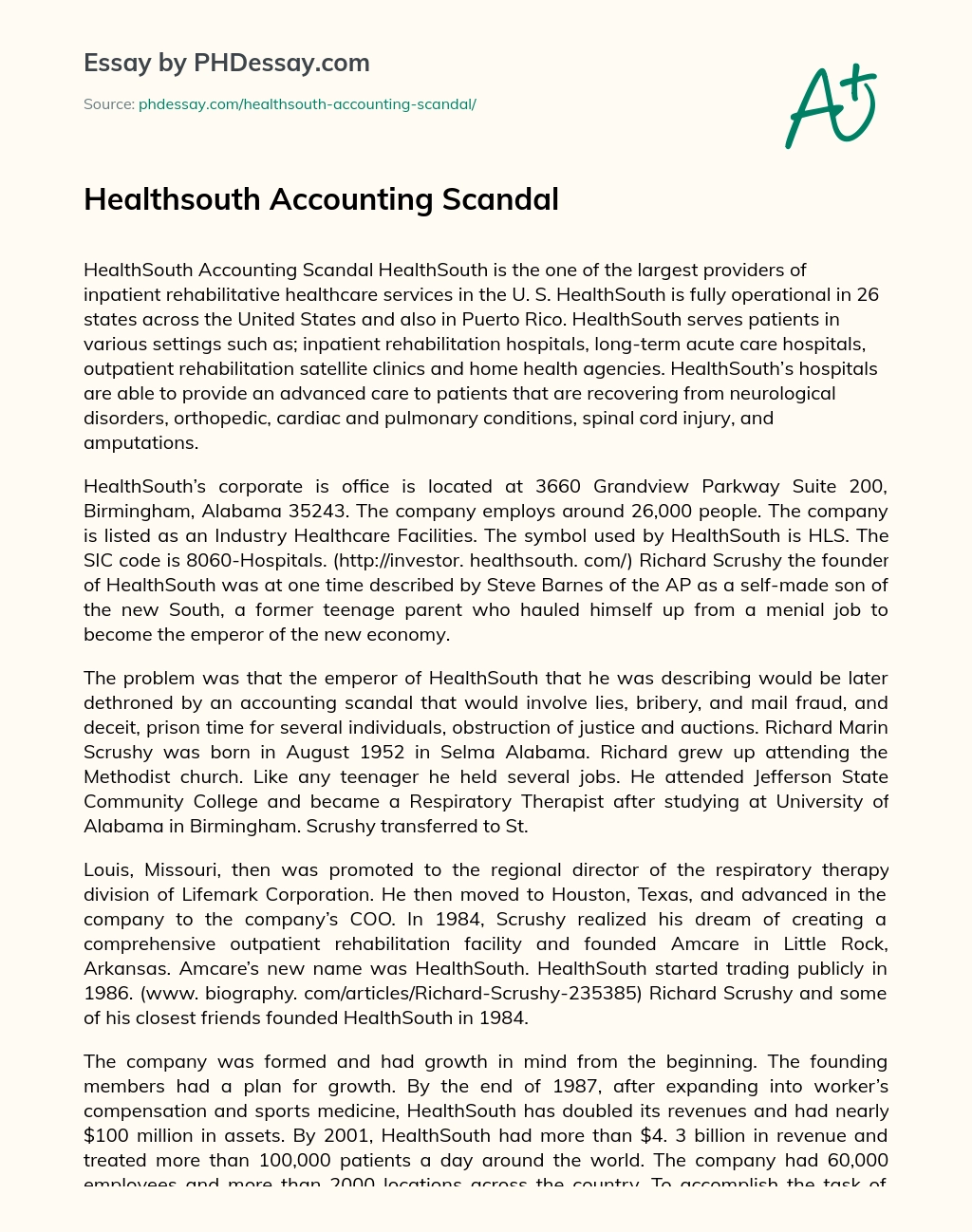 Healthsouth Accounting Scandal essay