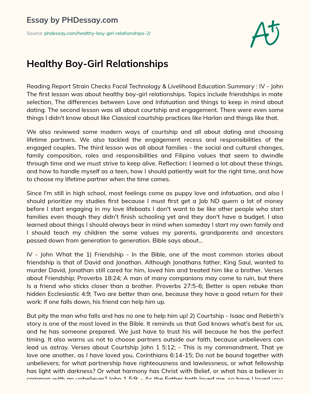 Healthy Boy-Girl Relationships essay