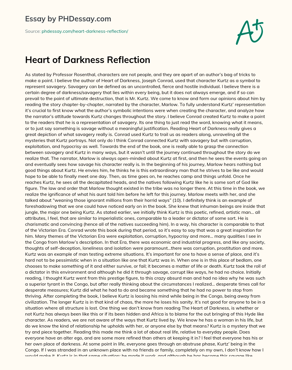 Heart of Darkness Reflection essay