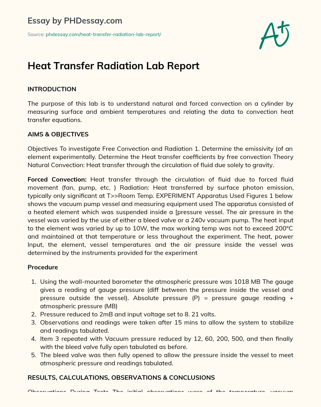 Heat Transfer Radiation Lab Report essay