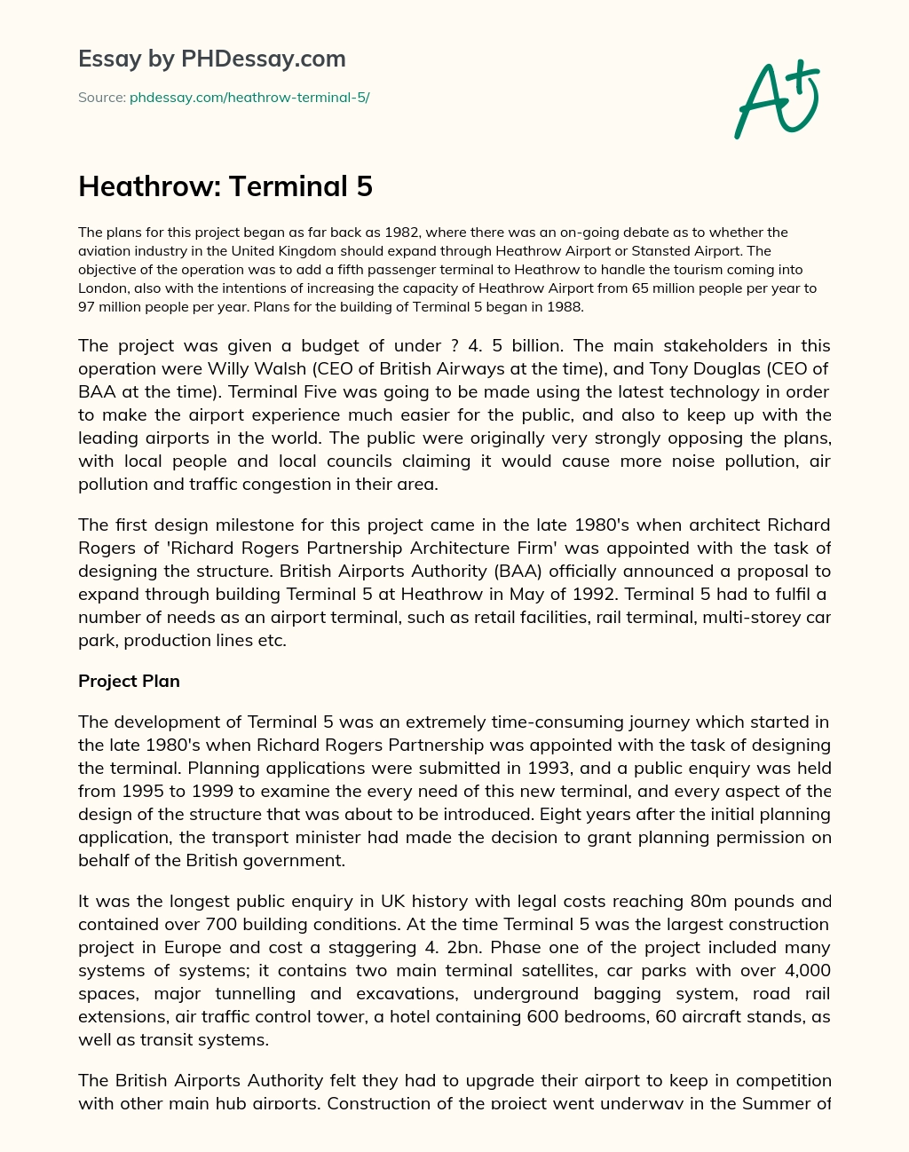 Heathrow: Terminal 5 essay