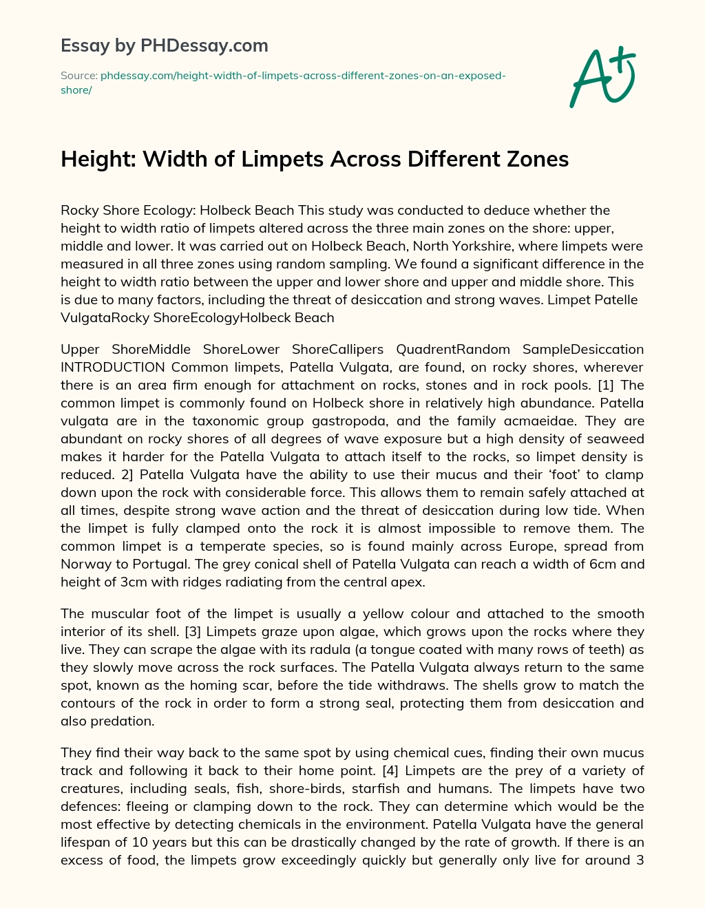 Height: Width of Limpets Across Different Zones essay
