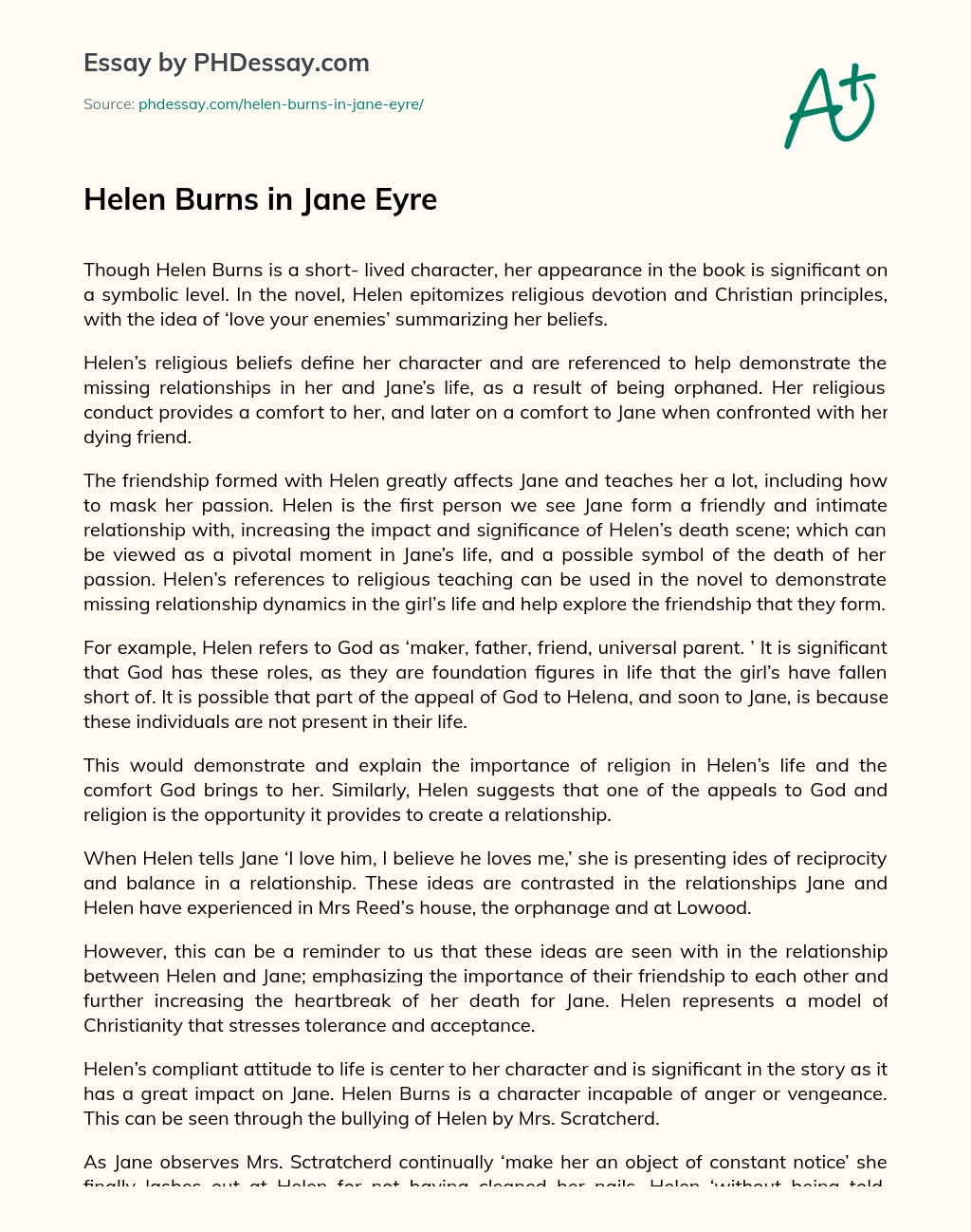 Helen Burns in Jane Eyre essay