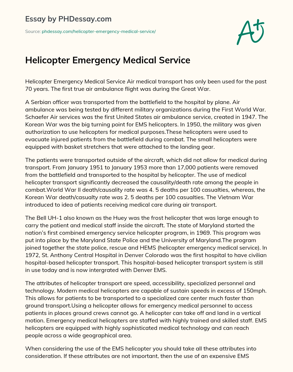 Helicopter Emergency Medical Service essay