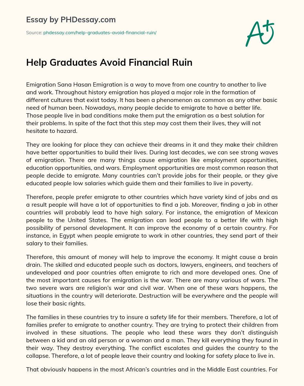 Help Graduates Avoid Financial Ruin essay