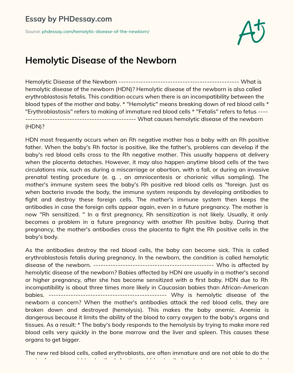 Hemolytic Disease of the Newborn essay