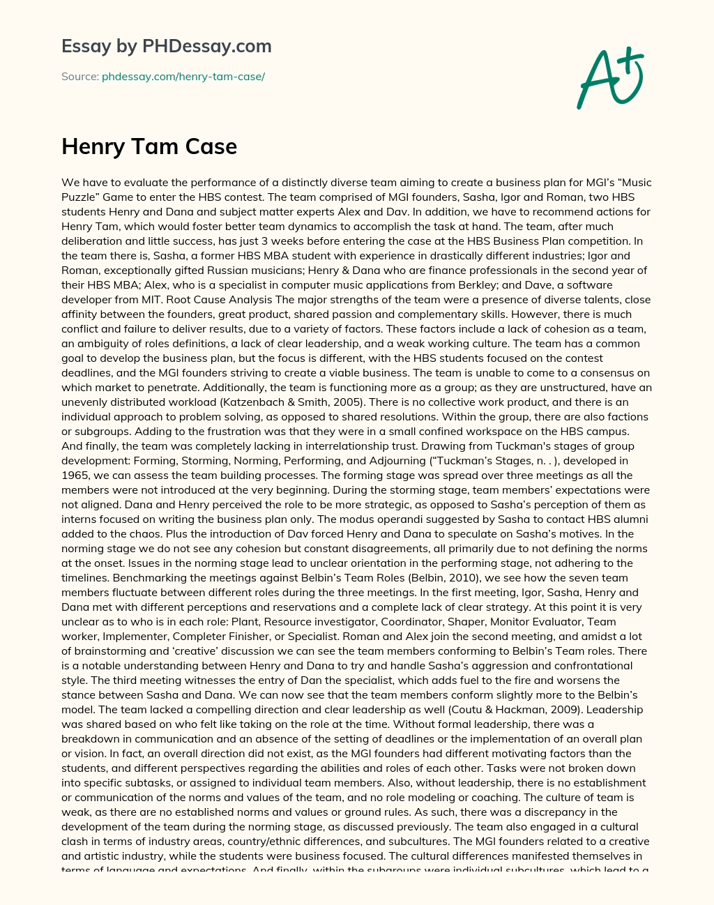 Henry Tam Case essay