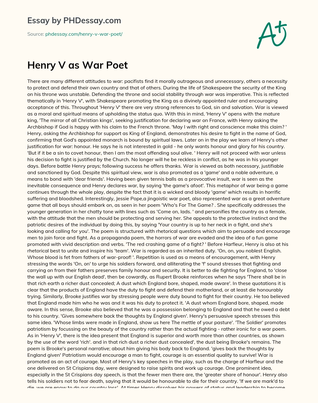 Henry V as War Poet essay
