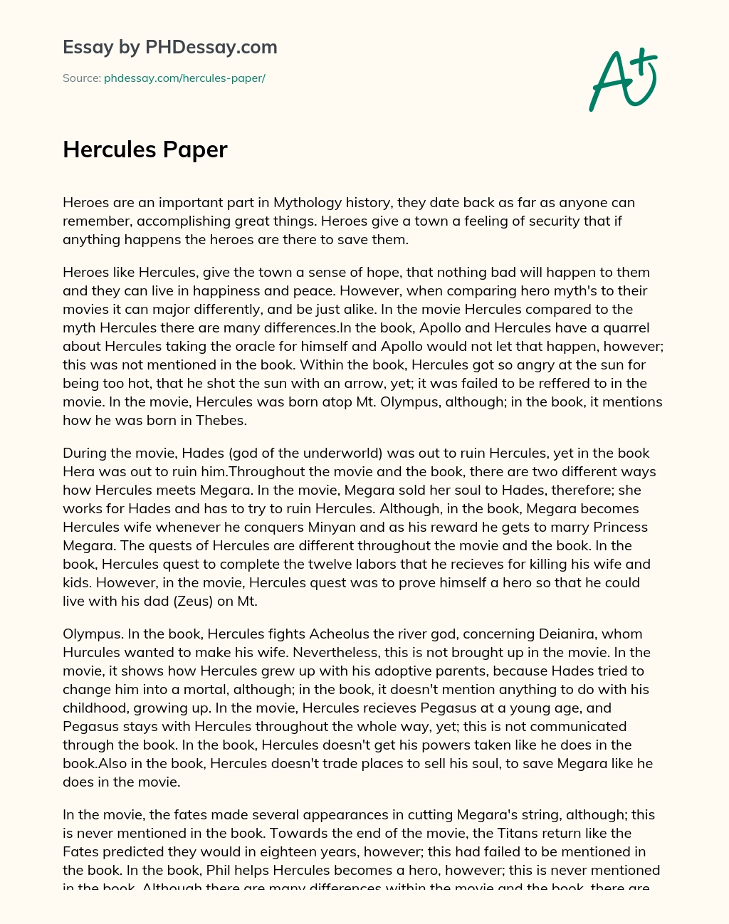 Hercules Paper essay