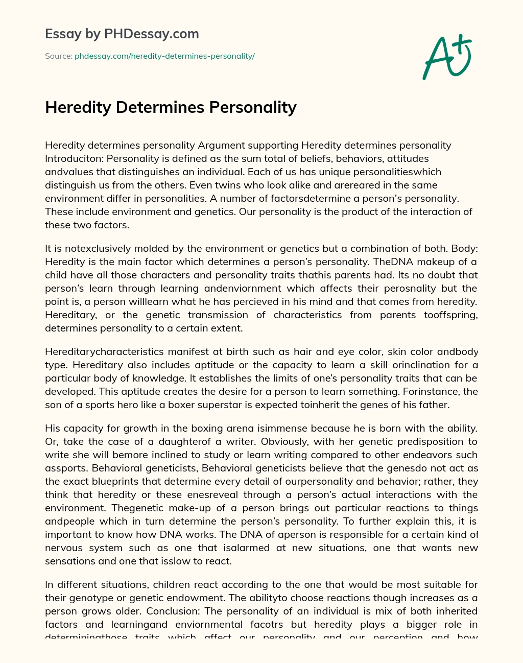 Heredity Determines Personality essay