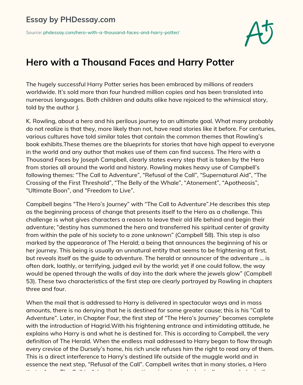 Hero with a Thousand Faces and Harry Potter essay