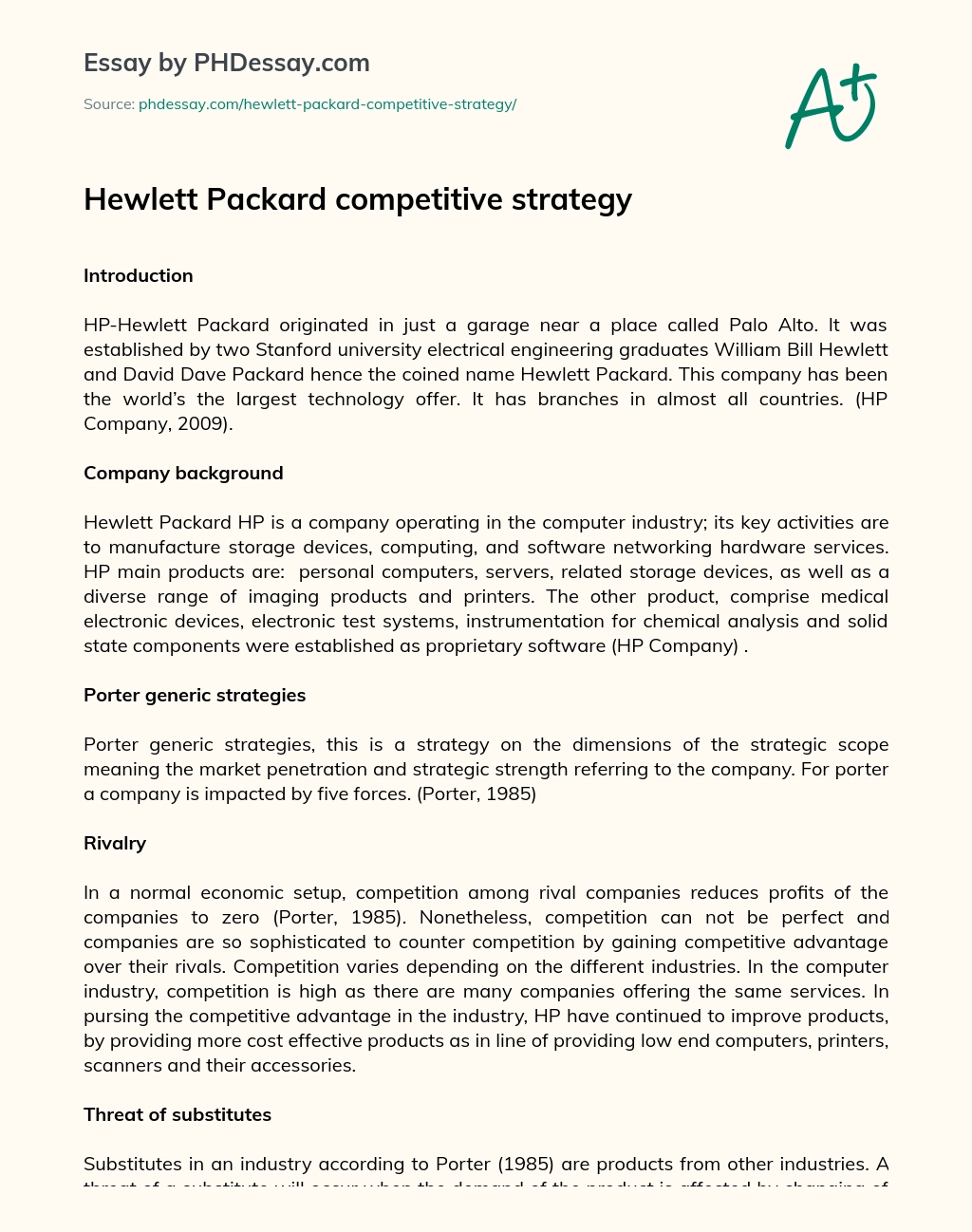 Hewlett Packard competitive strategy essay